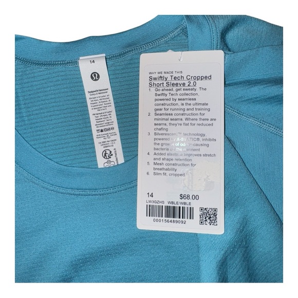 Lululemon Swiftly Tech Cropped Short-Sleeve Shirt 2.0 Washed Blue 14 NWT - Picture 7 of 7